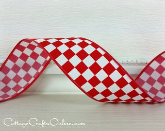 THREE YARDS, Wired Ribbon, 1 1/2", Red, White Check ~ Mini Check 4033 ~  July 4th, Christmas, Summer, Picnic Wired Edge Ribbon