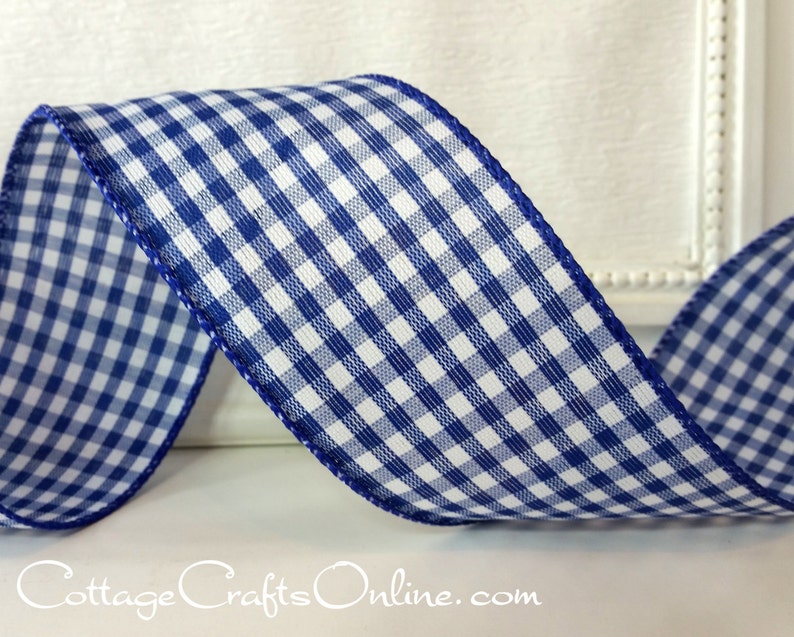 Blue Wire Edged SUPER VALUE Offray Spring Nautical Navy and White Gingham Check Plaid 2 12 x Fifty Yard Roll Wired Ribbon July 4th