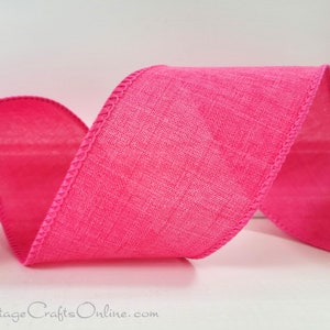 Wired Ribbon, 2.5 wide, Hot Pink Linen Look TEN YARD ROLL Divinely Royal Pink Azalea 40 Easter, Spring, Summer Wire Edged Ribbon image 1