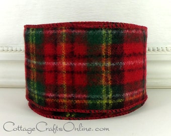 d. Stevens Christmas Wired Ribbon, 2 1/2" wide, Tartan Plaid Red and Green Flannel Style, TEN YARD ROLL, "Scottish Plaid" Craft Ribbon