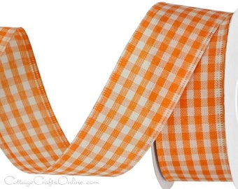 Wired Ribbon, 1.5" wide, Orange and Ivory Check, TEN YARD ROLL ~  Gingham Prim 9 Plaid Spring, Summer, Fall  Craft Wire Edge Ribbon