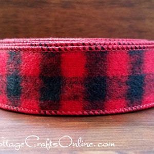 May include: Red and black buffalo plaid ribbon with a stitched edge.