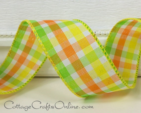 25 Yards of 1 1/2 Inch YELLOW and ORANGE PLAID Woven Wired Ribbon Suited  for Spring, Summer and Fall Projects 