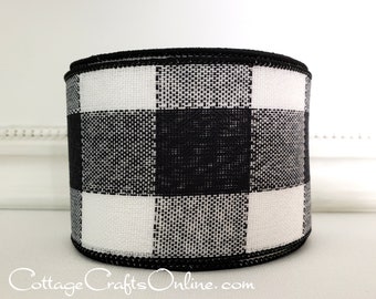 Wired Ribbon, 2.5", Black and White Woven Check ~ TEN YARD ROLL ~ Black and White Stitch ~ Bold Double Faced Check Wire Edged Ribbon