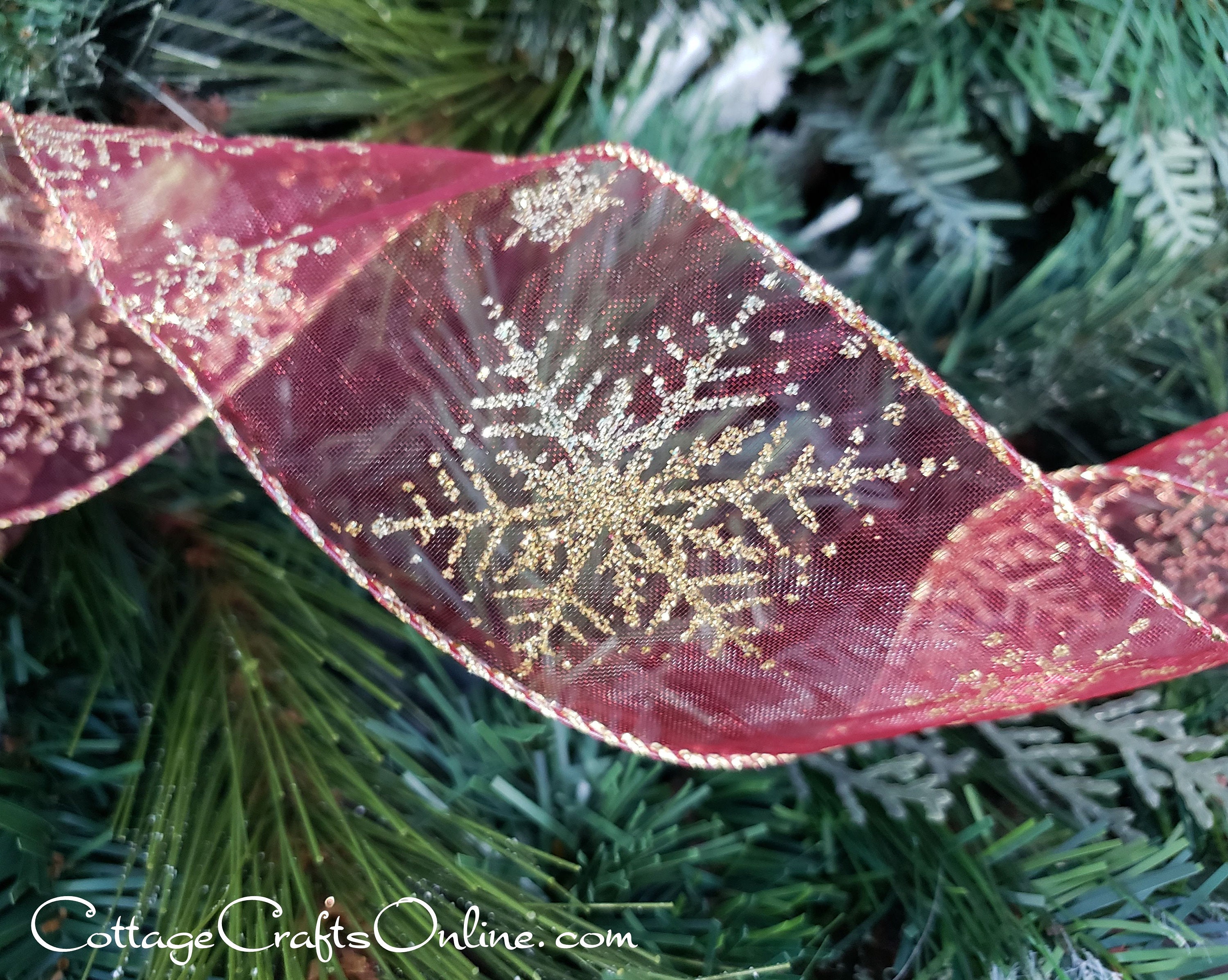 Christmas Wired Ribbon 2 1/2 Burgundy Sheer with Gold Etsy