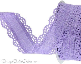 Lavender Scalloped Lace Edged Wired Ribbon, 1.5" wide - TEN YARD ROLL ~ Julia 9 ~ Lilac Light Purple Divinely Royal Spring, Summer Ribbon