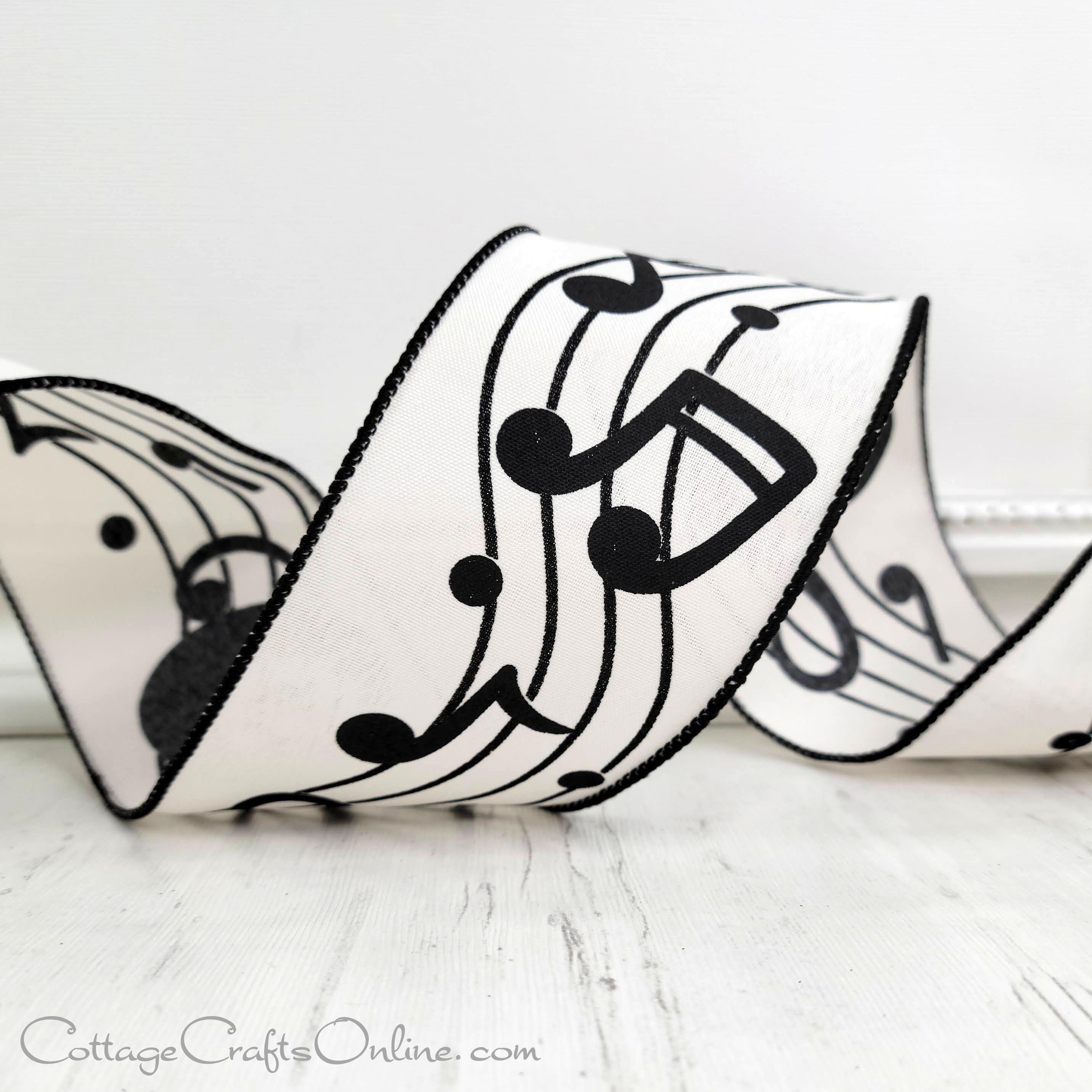 Music Note Ribbon Pattern Wired Ribbon, 2.5
