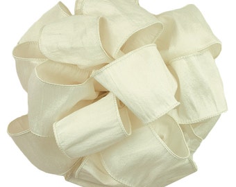 Wired Ribbon, 2.5" wide, Ivory Faux Silk - TEN YARD ROLL - Offray  "Anisha Ivory"  - Wedding,  Floral, Craft Wire Edged Ribbon