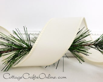 Wired Ribbon, 1.5" Cream Velvet Suede Finish - TEN YARD ROLL ~ Simone 9 ~  Off White, Ivory Christmas, Thanksgiving, Fall Wire Edged Ribbon