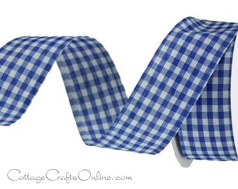 Wired Ribbon 1.5", Royal Navy Blue and White Gingham Check Plaid - TEN YARD ROLL - Summer, July 4th, Nautical  Gingham 9 Wire Edged Ribbon