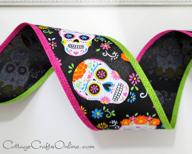 Day of the Dead Wired Ribbon 2.5 TEN YARD Roll image 2