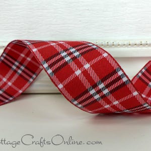 Christmas Wired Ribbon, 1.5&quot;,  Red, Black Tartan Plaid, THREE YARDS, Offray ~ Macintosh 9 ~ Craft Wire Edged Ribbon