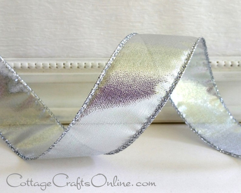 FIVE YARDS, Wired Ribbon, 1.5 Wide, Silver Metallic Offray Silverado Christmas, Hanukkah Craft, Decor Wire Edged Ribbon image 3