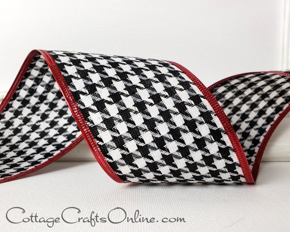 2.5 inch Wired Black & White Houndstooth Ribbon - Wired Christmas Ribb –  Perpetual Ribbons