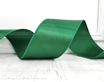 Wired Ribbon,  2.5" wide, Emerald Green Satin - TEN YARD ROLL ~ Courtly Emerald ~ Christmas, Halloween, St Patricks Wire Edged Ribbon