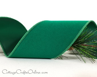 Christmas Wired Ribbon, 2 1/2" wide, Holiday Green Velvet - TEN YARD ROLL  ~ Holiday Velvet ~   Craft Wire Edged Ribbon