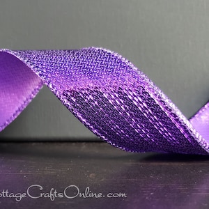 Wired Ribbon, 1.5&quot; wide, Purple Metallic Stripe - TEN YARD ROLL ~ Regina 9 ~ Halloween, Christmas, Mardi Gras Wire Edged Ribbon