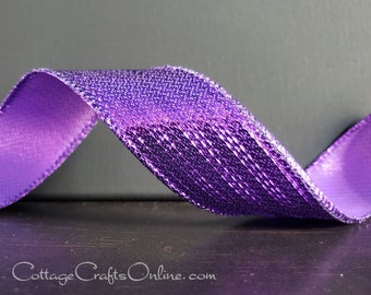 Wired Ribbon, 1.5" wide, Purple Metallic Stripe - TEN YARD ROLL ~ Regina 9 ~ Halloween, Christmas, Mardi Gras Wire Edged Ribbon