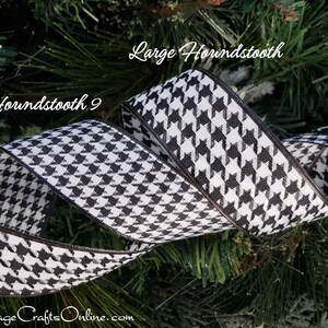 Wired Ribbon, 1.5, Black and White Houndstooth TEN YARD ROLL Large Houndstooth Check Christmas Craft Wire Edged Ribbon image 3