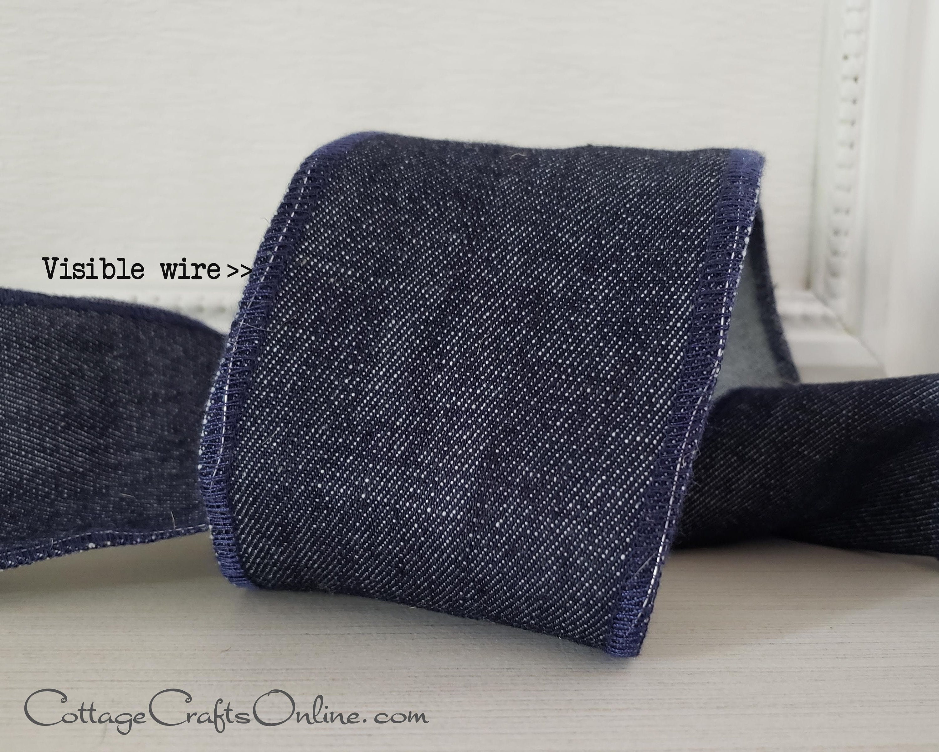 THREE YARDS, Blue Jean Denim Wired Ribbon, 2.5