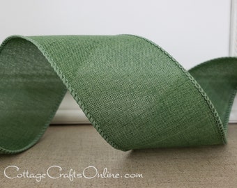 Wired Ribbon, 2.5", Green Clover Moss Linen Look ~ TEN YARD ROLL ~ Divinely Royal 40 ~ Christmas, Fall, Summer Wire Edged Ribbon