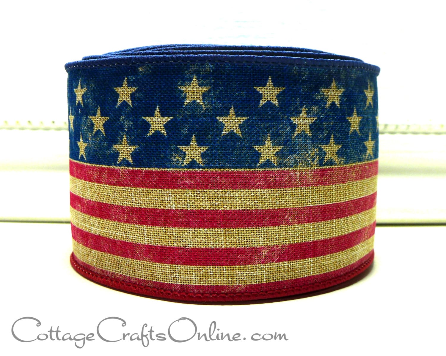 Red White Blue Stars and Stripes Wired Edge Ribbon, 10 Yards by 2.5 Inches  (Style 2)