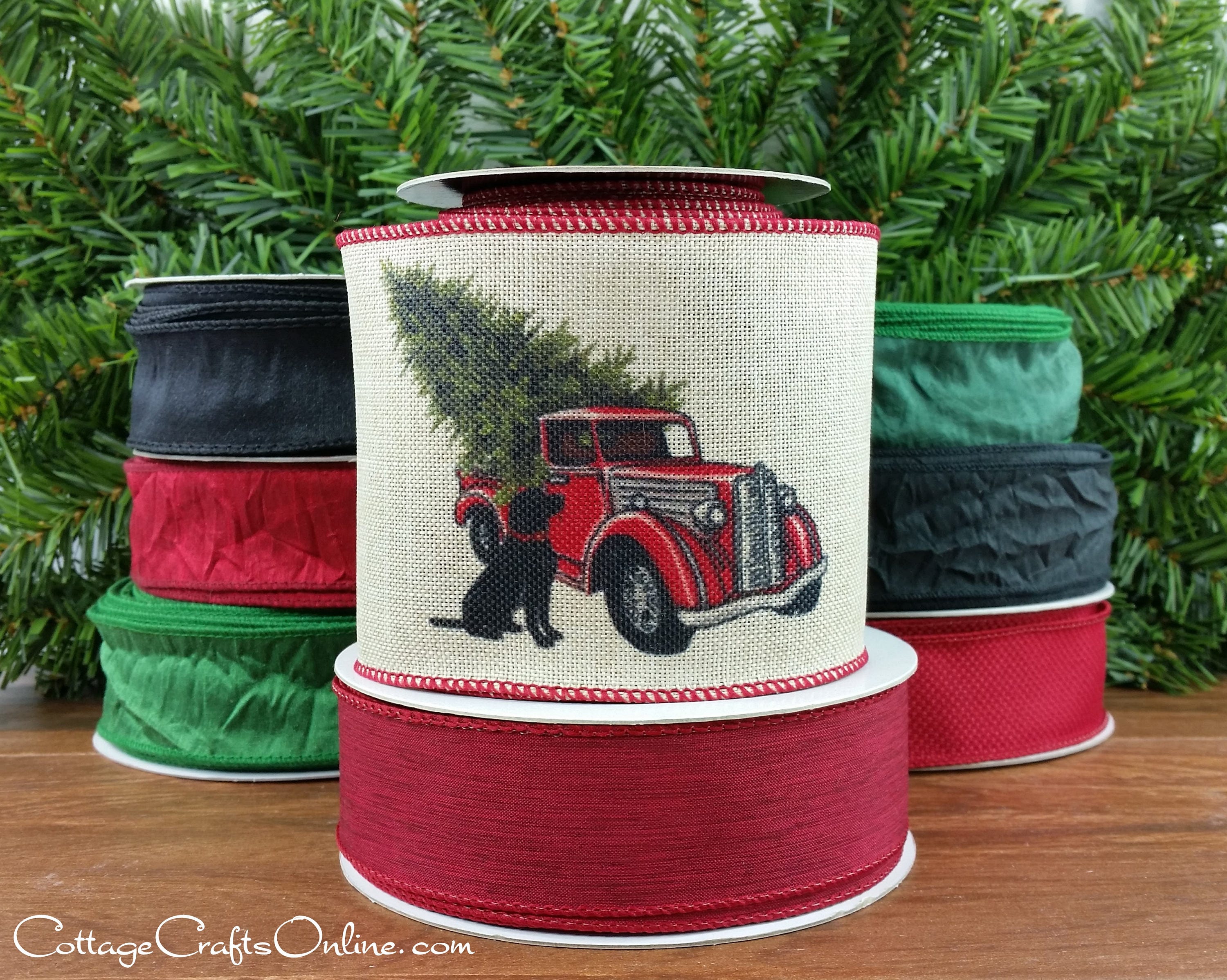 D. Stevens Christmas Wired Ribbon 4 Red Truck Black Etsy