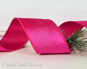 1.5 Wired Suede Velvet Ribbon Fuchsia - 10 Yards