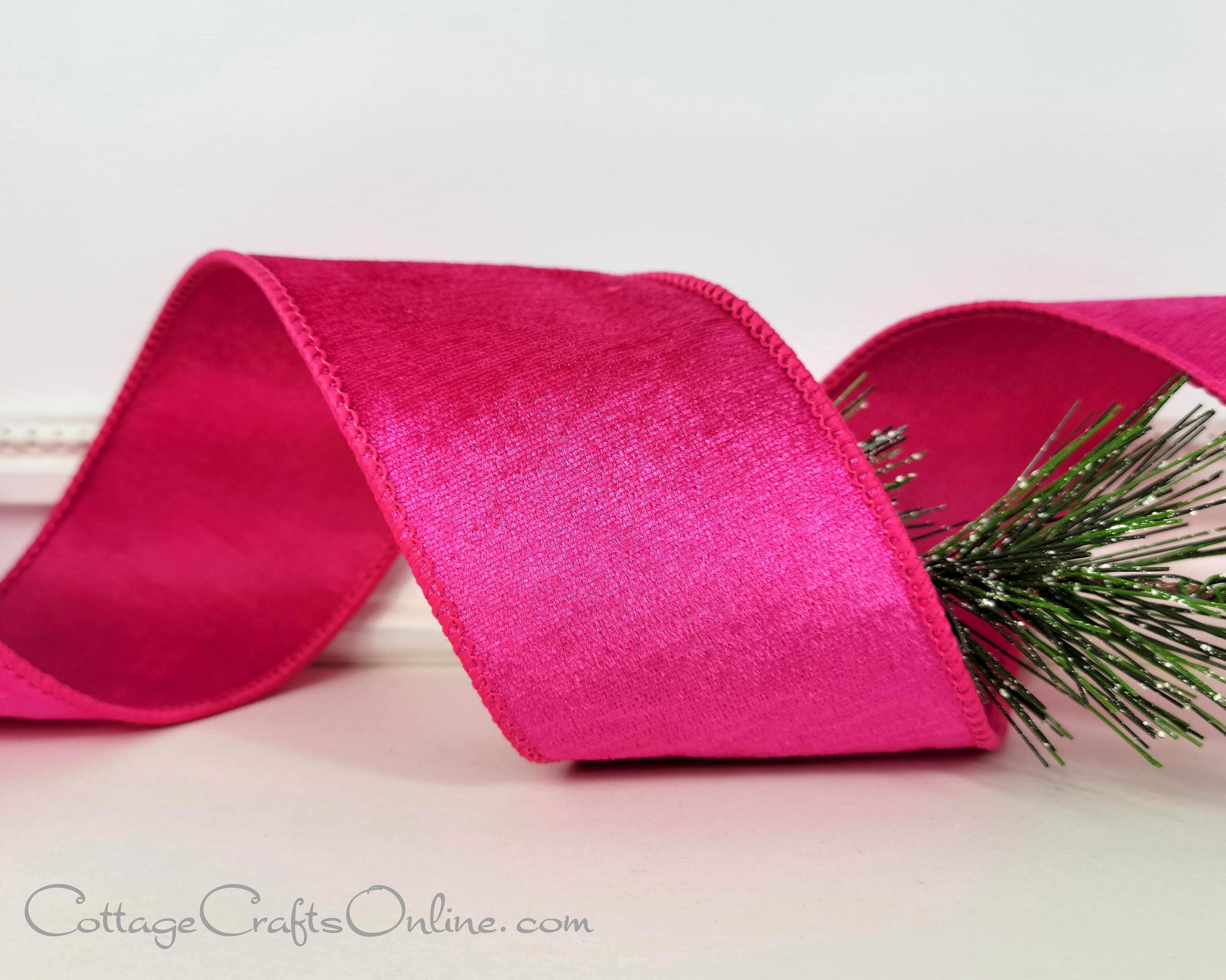 Christmas Wired Ribbon, 2.5 Fuchsia Pink Velvet, Satin Back TEN YARD Roll Bright  Pink Velvet Wire Edged Ribbon 