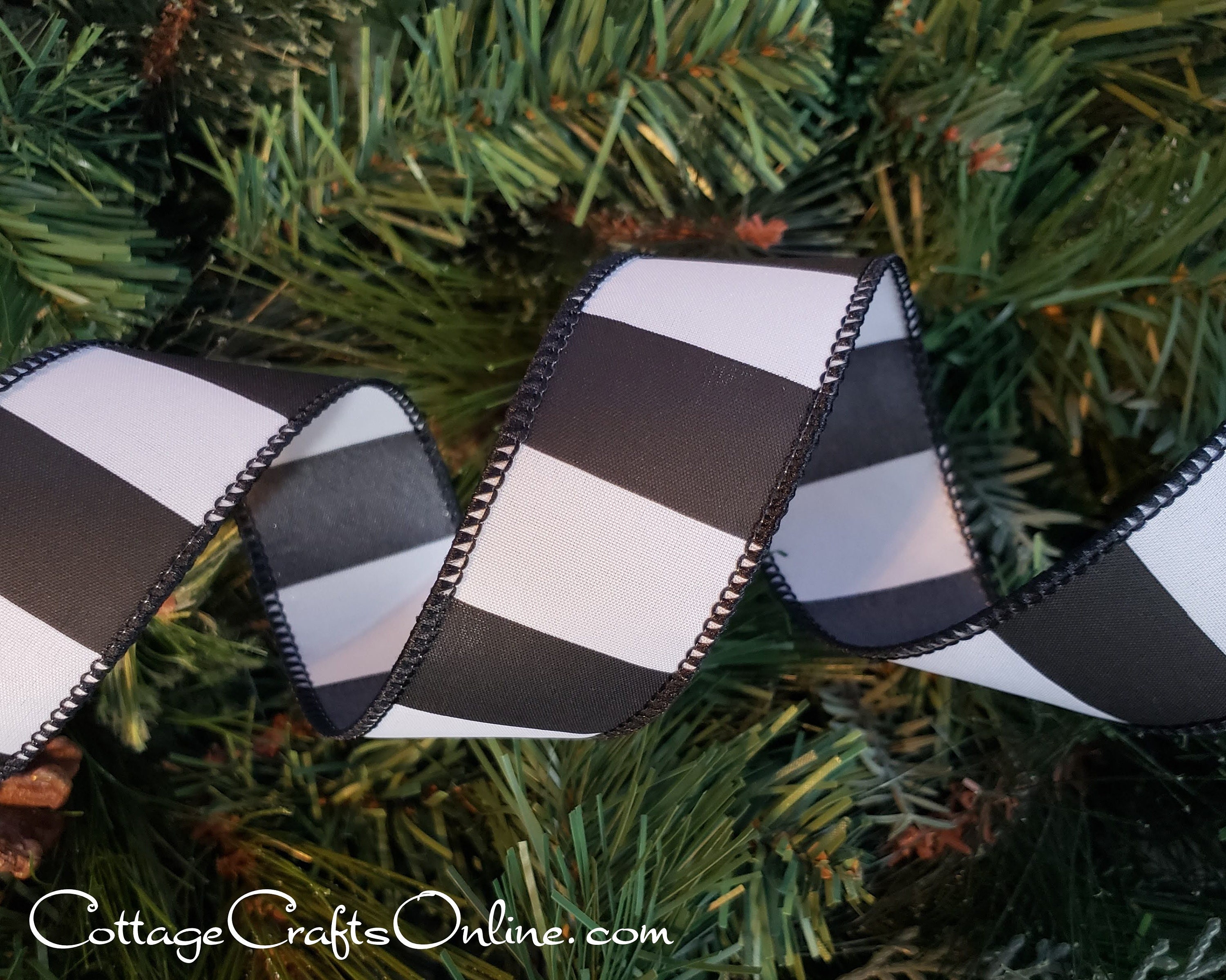 Wired Ribbon 1 1/2 wide Black and White Stripe TEN Etsy