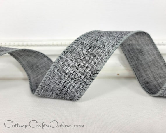 Wired Ribbon, Gray Heather Linen Look 1.5