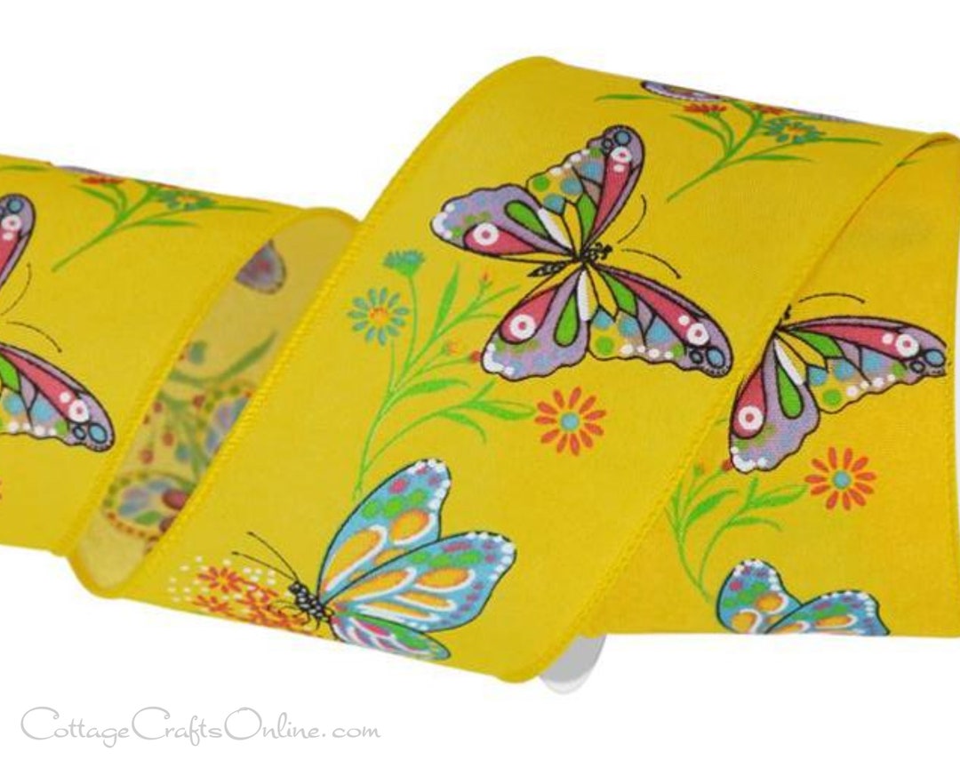 Butterfly Wired Ribbon, 2.5 Wide, TEN YARD ROLL Butterflies and Flowers ...