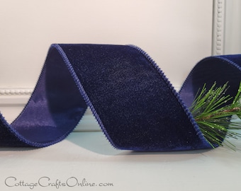 Wired Ribbon, 2.5" wide, Navy Blue Velveteen - TEN YARD ROLL - Farrisilk, Christmas, Hanukkah, July 4th Craft Wire Edged Ribbon