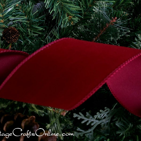 Christmas Wired Ribbon, 2.5" wide, Burgundy Red Velvet - TEN YARD ROLL ~ Simone 40 ~ Holiday Craft Wire Edged Ribbon