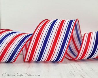 Red White Blue Striped Wired Ribbon, 2.5" wide, TEN YARD ROLL ~ Hill 40 ~ Patriotic, July 4