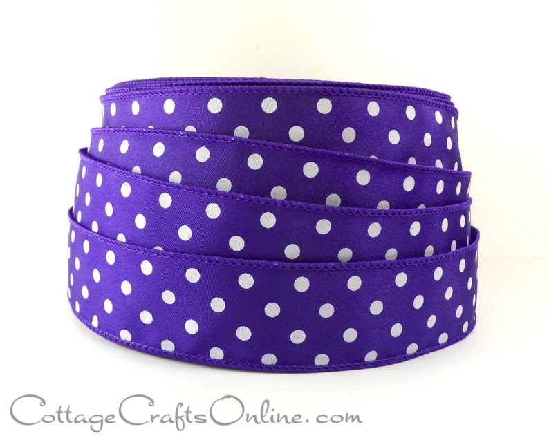 Wired Ribbon 1 1/2 Purple With White Polka Dots - Etsy