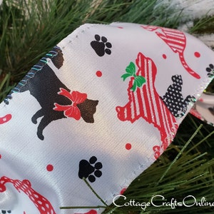 Christmas Wired Ribbon, 2.5&quot; Christmas Dogs and Puppies - TEN YARD ROLL ~ Christmas Rover ~ Cats, Paw Craft, Wire Edged Ribbon