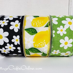 Wired Ribbon, 2.5 wide, Yellow Lemon Print, TEN YARD ROLL Lemons White Spring, Summer, Fruit Print Wire Edged Ribbon image 7