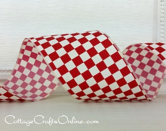 33 Yards ~ Wired Ribbon, 2.5" Burgundy Red, Ivory Check, THIRTY THREE YARD Roll ~ Mini Checkboard Burgundy ~  July 4th, Christmas, Summer