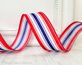 Red White Blue Striped Wired Ribbon, 1.5" wide, TEN YARD ROLL ~ Hill 9 ~ Patriotic, July 4