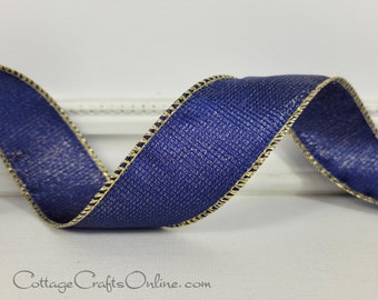 Wired Ribbon, 1.5", Navy Blue, Gold  Metallic ~ TEN YARD ROLL ~ Parker Navy 9 ~ Offray,  Christmas, Chanukah Wire Edged Ribbon