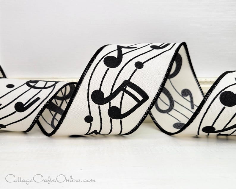 Music Note Ribbon Pattern Wired Ribbon, 2.5
