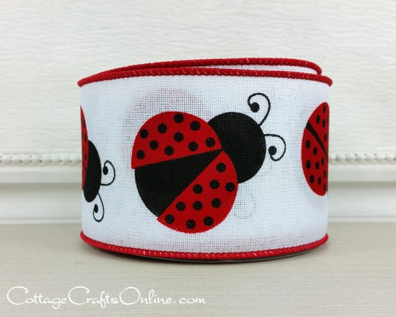 10 Yards 2-1//2-Inch Lady Bug Print Canvas Ribbon Wired Edge