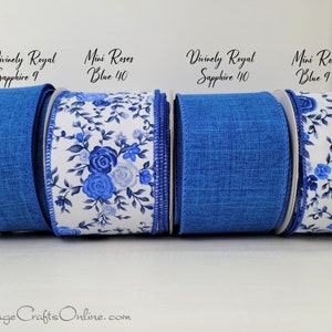 Blue Mini Roses Wired Ribbon, 1.5 wide, Ten Yard Roll, Flower, Floral Print Rose Bouquet Royal 9 Spring, Easter Summer Wire Edge image 4