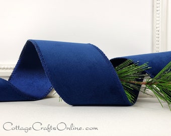 Christmas Wired Ribbon, 2.5"  Navy Velvet, Navy Taffeta Back - TEN YARD ROLL - d. Stevens ~ Navy Velvet Dream ~ Hanukkah Wire Edged Ribbon