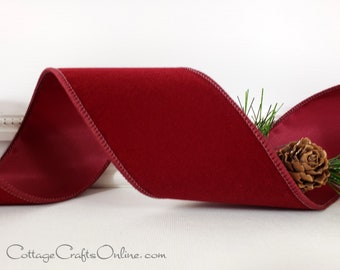 Christmas Wired Ribbon, 2 1/2", Burgundy Red Velvet with Satin Back - TEN YARD ROLL - Holiday, Valentine Craft Wire Edged Ribbon