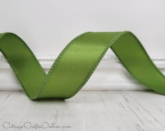 Wired Ribbon,  1.5" wide, Moss Green Satin - TEN YARD ROLL ~ Courtly 9 ~ Christmas, Spring, St Patricks Wire Edged Ribbon
