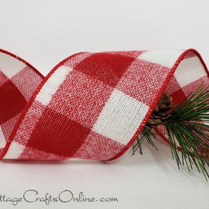 Buffalo Plaid Wired Ribbon, 2.5", Red and White Flannel ~ TEN YARD ROLL  ~ Oscar Buffalo Red 40 ~ Bold Red White Check Wire Edged Ribbon