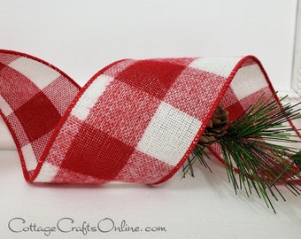 Buffalo Plaid Wired Ribbon, 2.5", Red and White Flannel ~ TEN YARD ROLL  ~ Oscar Buffalo Red 40 ~ Bold Red White Check Wire Edged Ribbon