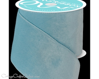Wired Ribbon, 4" wide, Ice Blue Velvet, Satin Back  - TEN YARD ROLL  ~ Lowell 100 ~ Christmas,  Pale Blue Wire Edged Ribbon